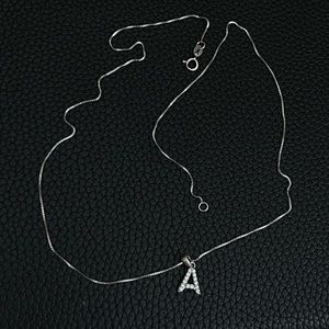 Sterling silver jewel encrusted “A” necklace